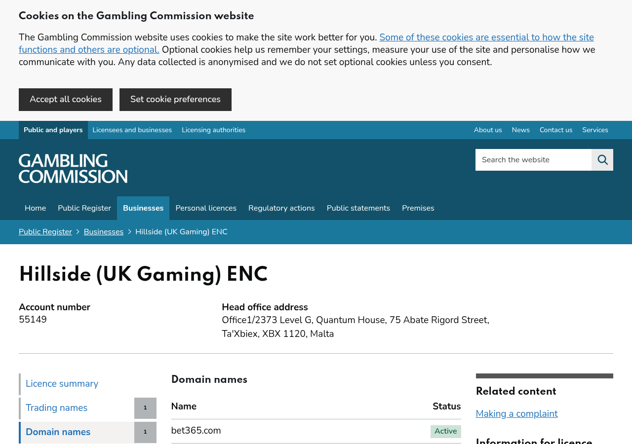 Snimak UKGC registra sa vezom domena i računa